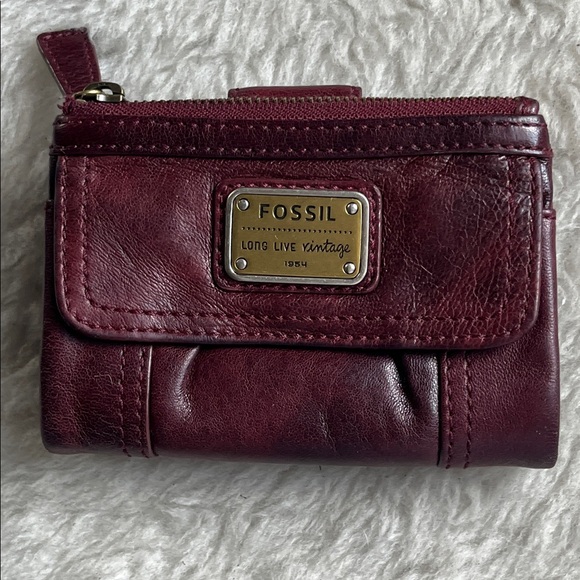 Fossil Handbags - Fossil Emory clutch tri fold wallet in wine colored soft leather